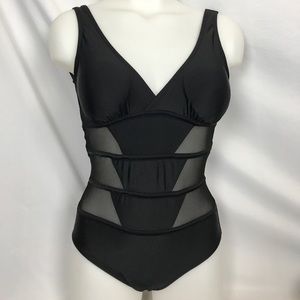 New! Black one piece swim suit mesh sides SEXY